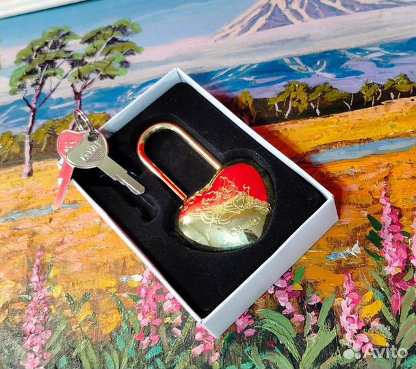 Свадебный золотой замочек с купидоном, два ключа
