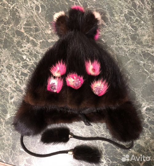 Шапка норковая зимняя детская 3-5 лет
