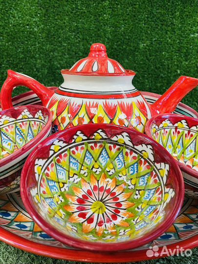 Чайный сервиз Риштан красный