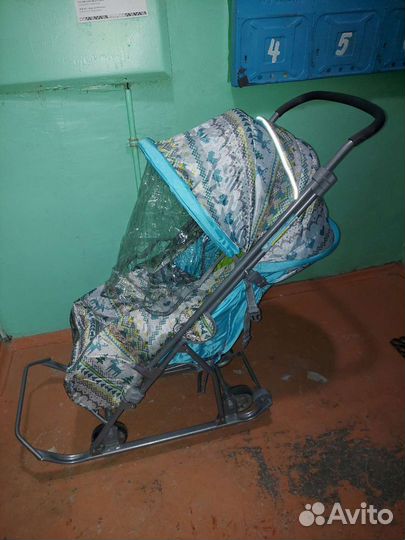 Санки-коляска Ника Умка 3-1 (У 3-1) вязанный бирюз