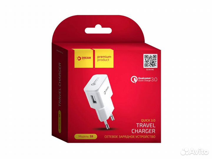 Зарядное устройство S9 USB 2.4A QC3.0 dream, белый