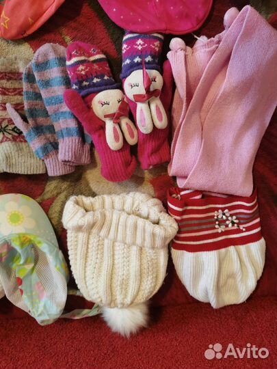 Перчатки, шапки шарф на девочку 5/10 лет. Пакетом