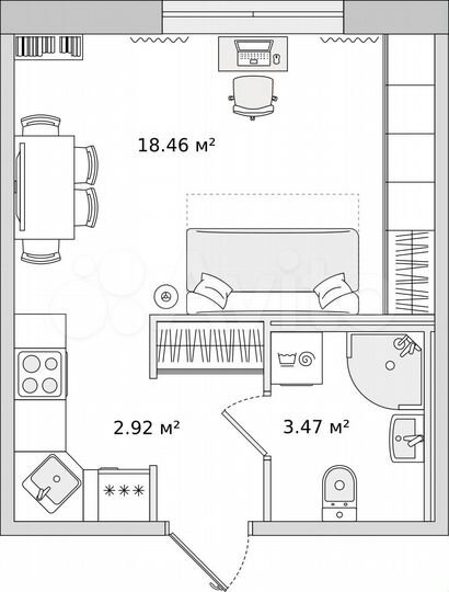 Квартира-студия, 25,2 м², 1/15 эт.
