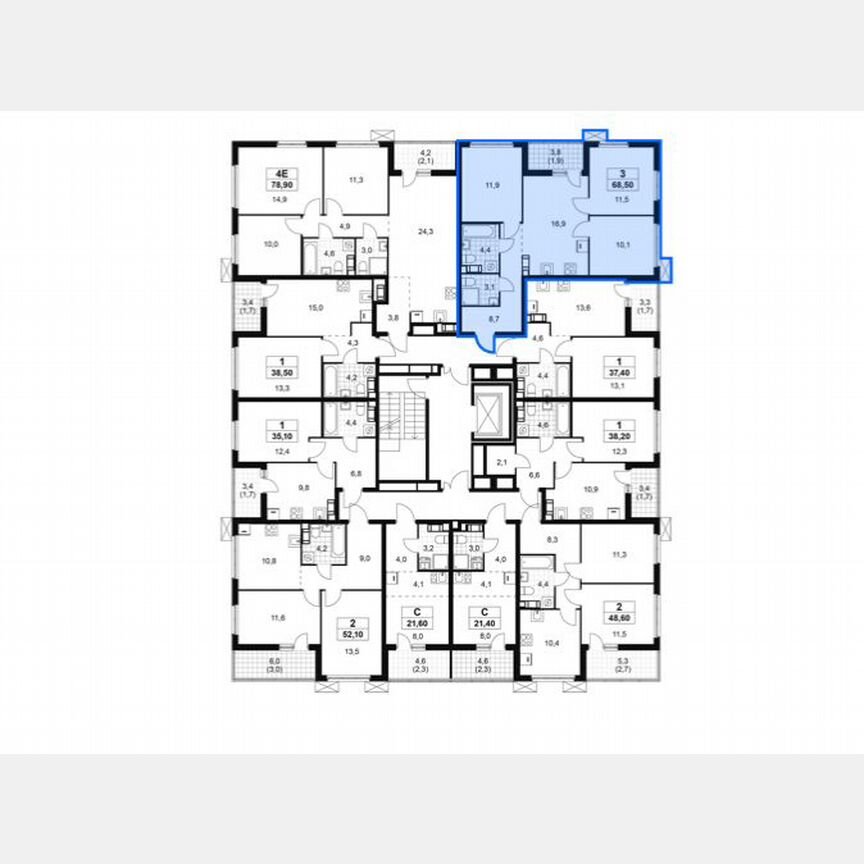 3-к. квартира, 68,5 м², 5/9 эт.