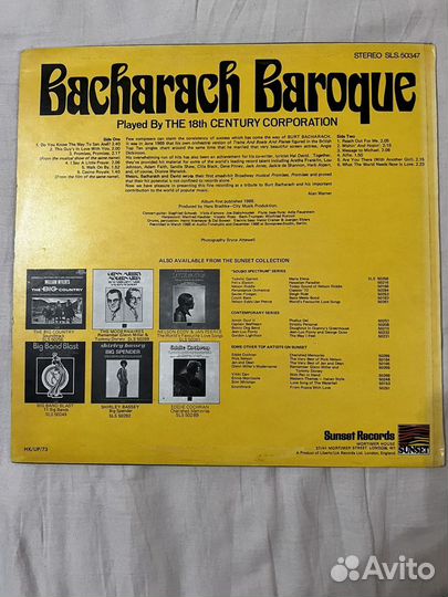 Bacharach Baroque by 18th Century Corp. LP 1973 UK