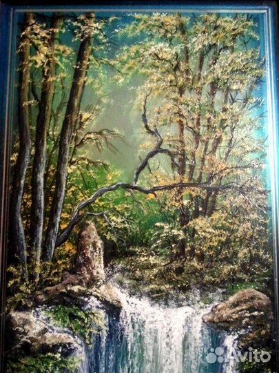 Картина барельеф масло водопад подарок рамка