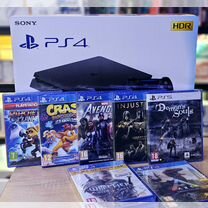 Sony Playstation 4, Slim, 1 тб, 2 джойстика, игры