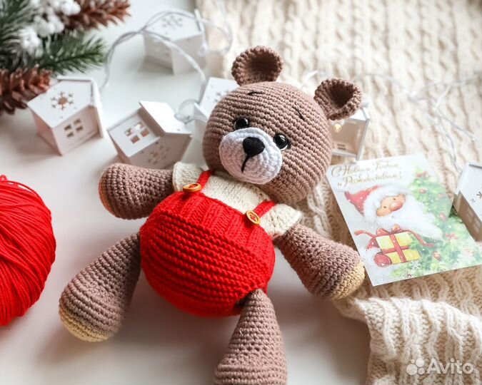Мягкая вязаная игрушка мишка