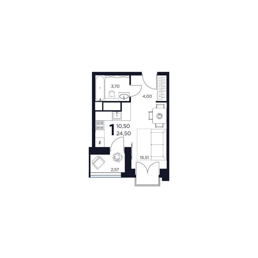 1-к. квартира, 24,5 м², 4/12 эт.