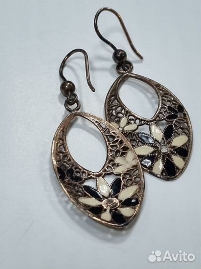 Серьги, серебро 925 пробы. Позолота/эмали