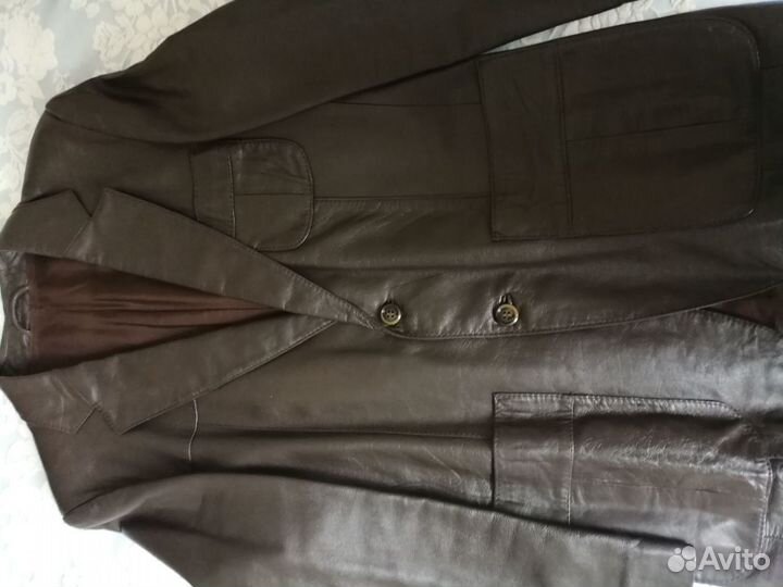 Кожаный пиджак коричневый мужской