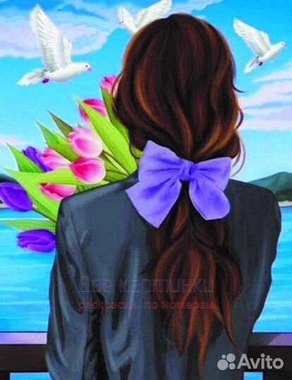 Алмазная мозаика 40x50 Девушка с букетом тюльпанов