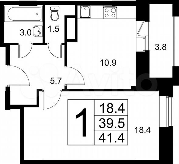 1-к. квартира, 40,1 м², 2/12 эт.