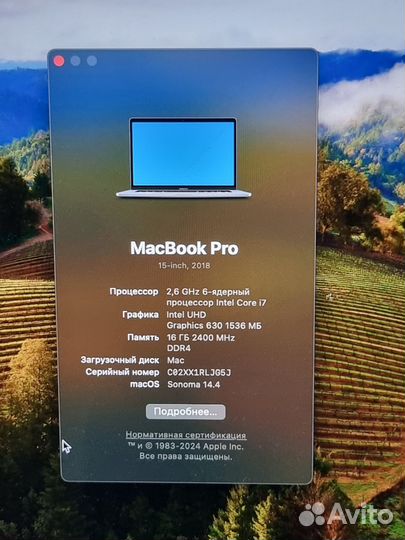 Apple MacBook Pro 15 2018 16/500gb radeon 560x