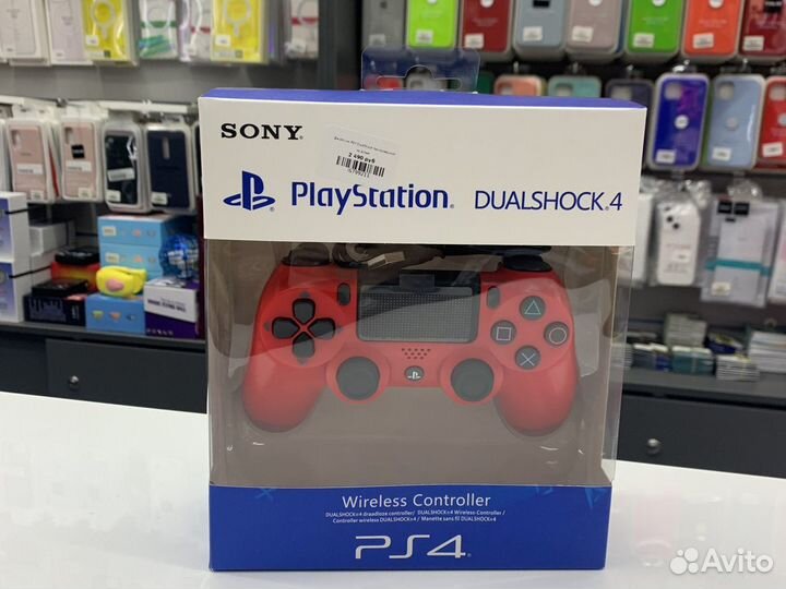 Джойстик PS4 красный беспроводной