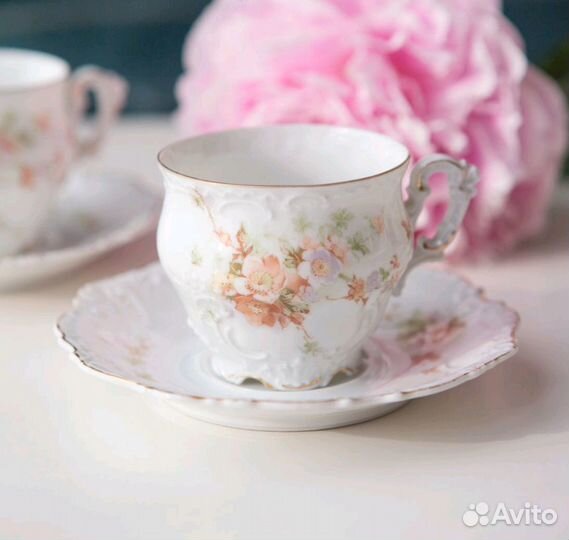 Кофейная мокко пара фарфор Hermann Ohme Силезия