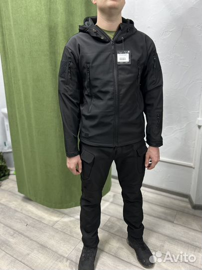 Костюм softshell тактический черный на флисе