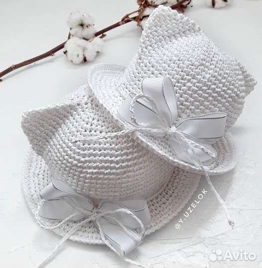 Шляпка из рафии (натуральное волокно) для девочки