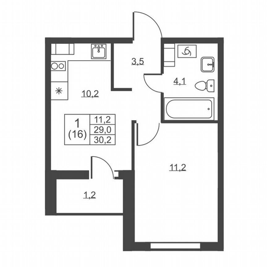 1-к. квартира, 30,2 м², 2/8 эт.