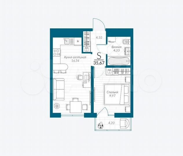 1-к. квартира, 35,7 м², 5/18 эт.