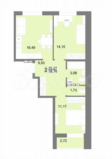 2-к. квартира, 58,8 м², 3/23 эт.