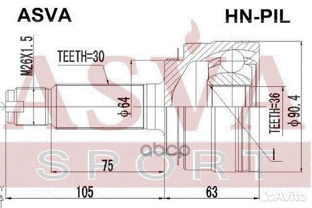 ШРУС honda pilot 09- наружн. 36x64x30 hnpil asva