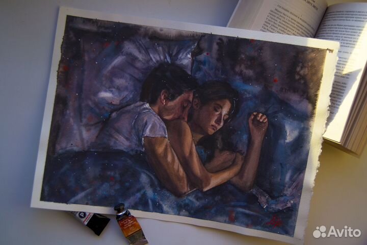 Картина акварелью влюбленные 