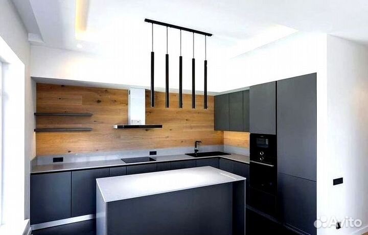 Кухонный гарнитур угловой в потолок с островом на