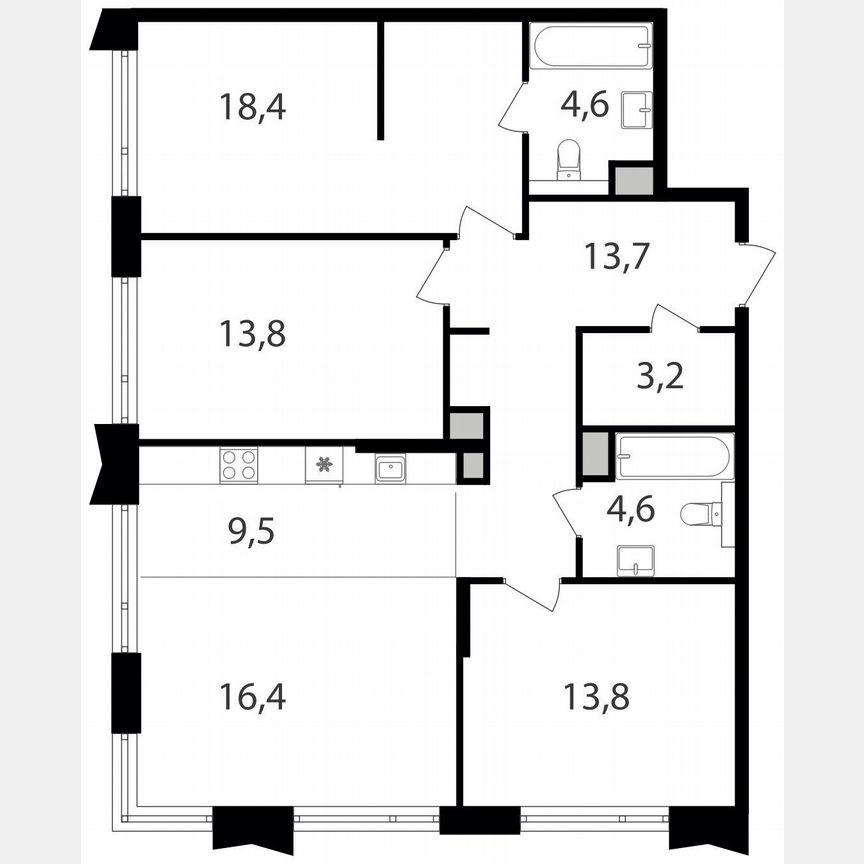 3-к. квартира, 98 м², 20/24 эт.
