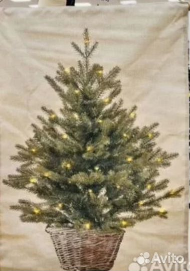 Новогоднее панно Ель, ящик Санты, часы меховые