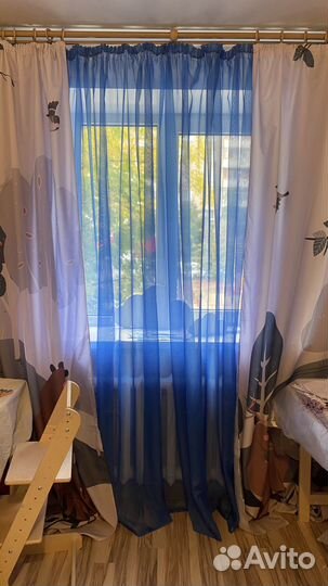 Тюль вуаль синяя