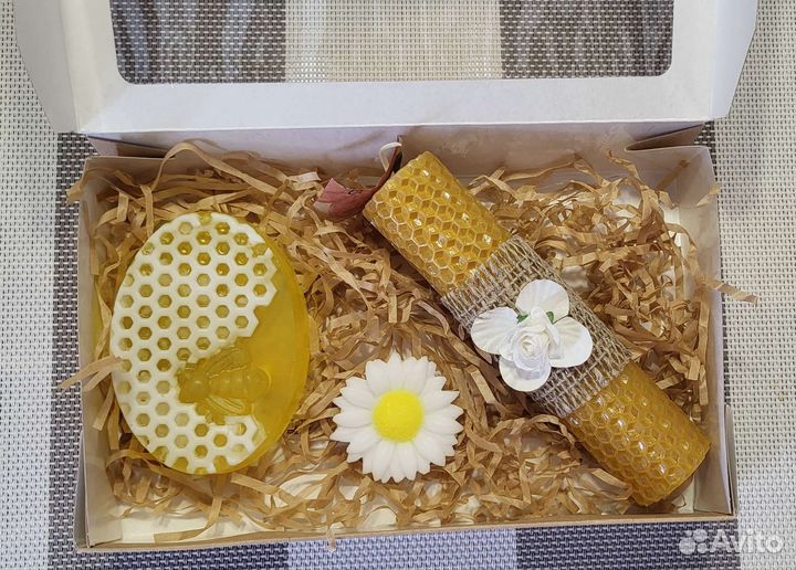 Подарочный набор, мыло ручной работы+свеча