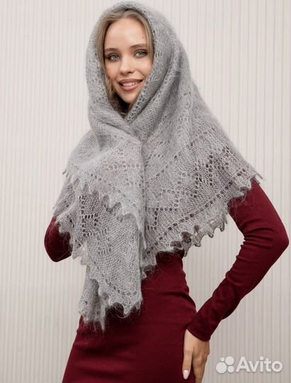 Пуховый платок Паутинка серая пуховая