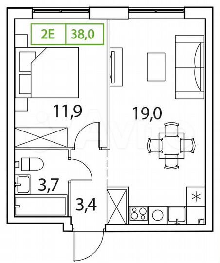 2-к. квартира, 38 м², 14/17 эт.