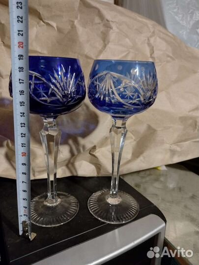 Бокалы синий цветной хрусталь ГДР