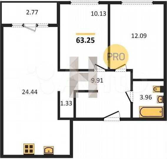 2-к. квартира, 63,2 м², 5/24 эт.
