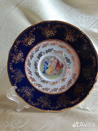 Чайная пара. Мадонна. Богемия. Кобальт. Позолота