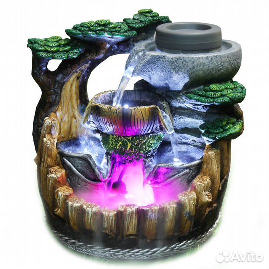 Настольный мини фонтан с подсветкой