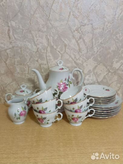 Винтажный кофейный сервиз Розы, Польша