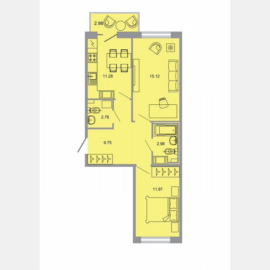 2-к. квартира, 53,6 м², 8/15 эт.