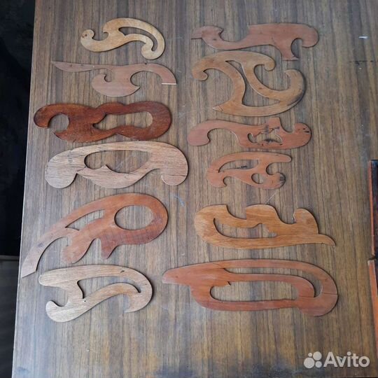 Лекала, набор 12 штук, старинные, деревянные