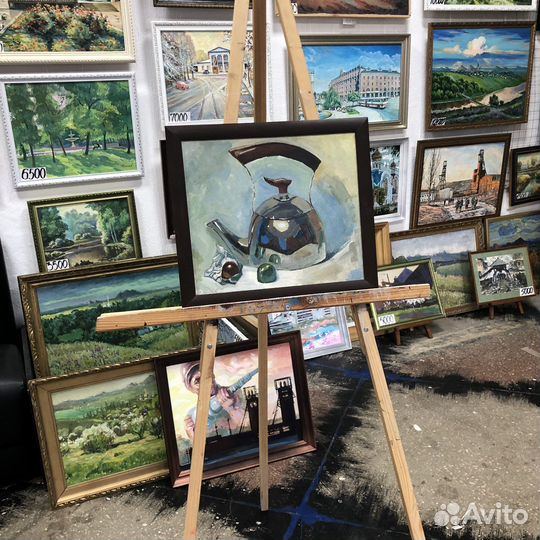 Картина маслом «Чайник с конфетами»