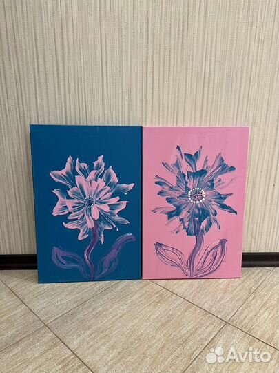 Картина диптих 80*60 акрил fluid art ручная работа