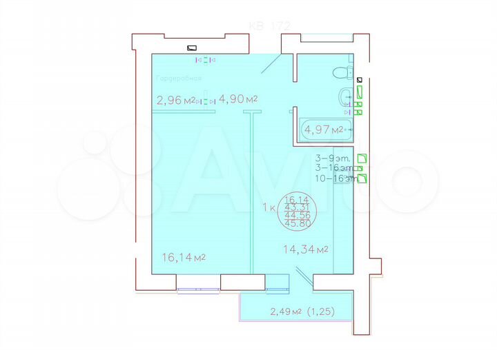 1-к. квартира, 44,6 м², 18/19 эт.