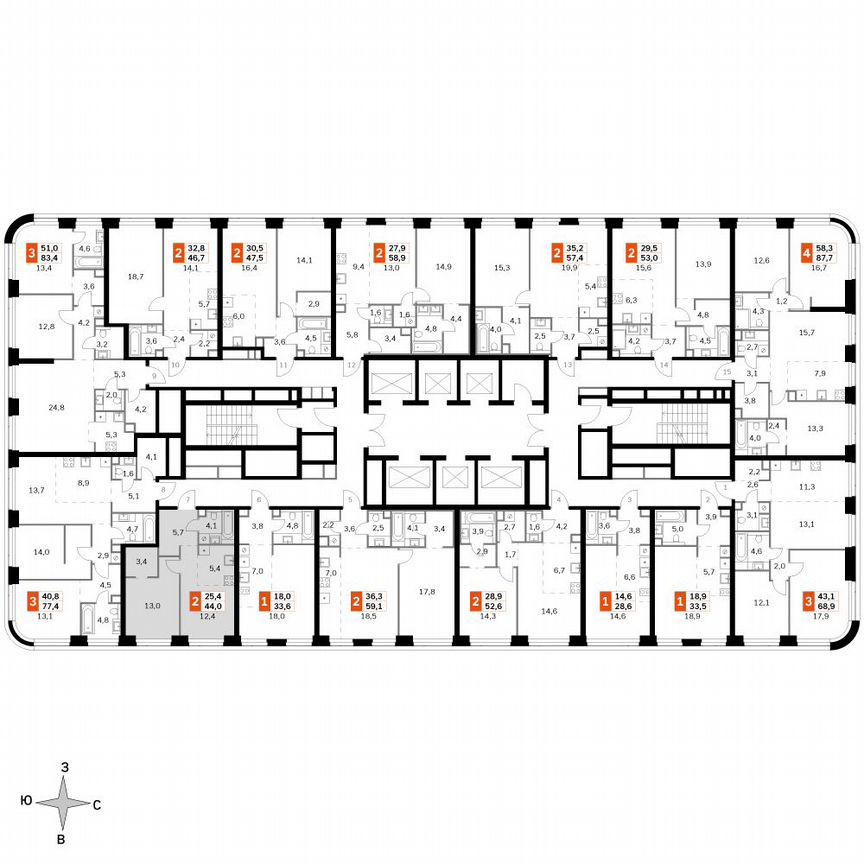 1-к. квартира, 44 м², 32/49 эт.