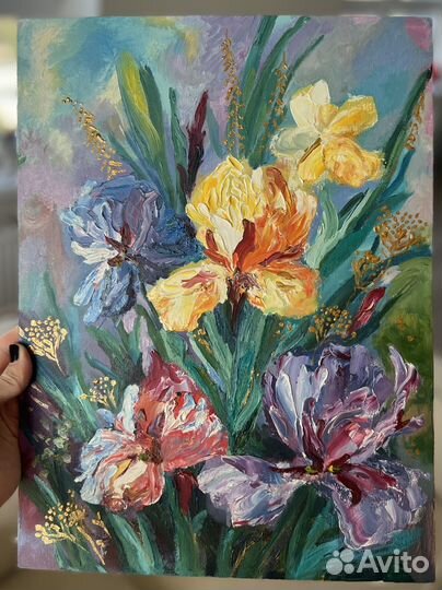Картина маслом на холсте ирисы