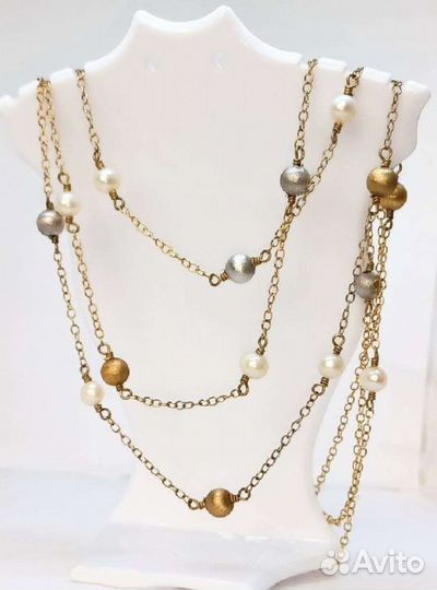Колье Тройное - Жемчуг - Серебро 925 '- Винтаж