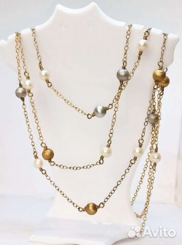 Колье Тройное - Жемчуг - Серебро 925 '- Винтаж