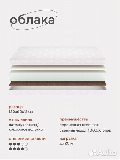 Матрас в кроватку Топотушки Облака 120x60x12