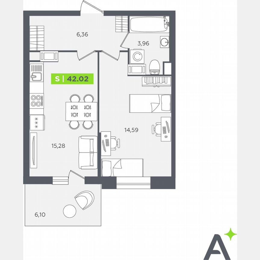 1-к. квартира, 42 м², 7/12 эт.